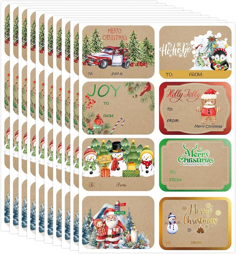 AuroTrends Jumbo Christmas Name Tags Stickers 120 Pack/8 Designs -Gift Tag with Reflective Metallic Foil for Christmas Presents (Vintage Brown) - Image 1